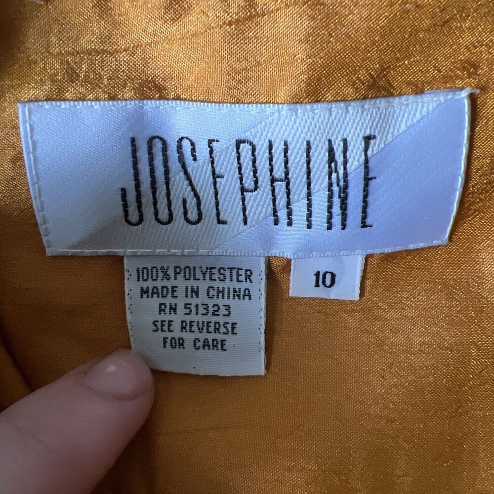 Josephine Vintage 90s Womens 10 Blouse Satin Orange Pockets Button Up 3/4 Sleeve - Picture 11 of 12